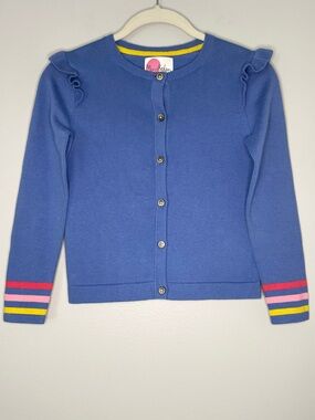 Mini Boden Blue Ruffle Shoulder Cardigan Sweater